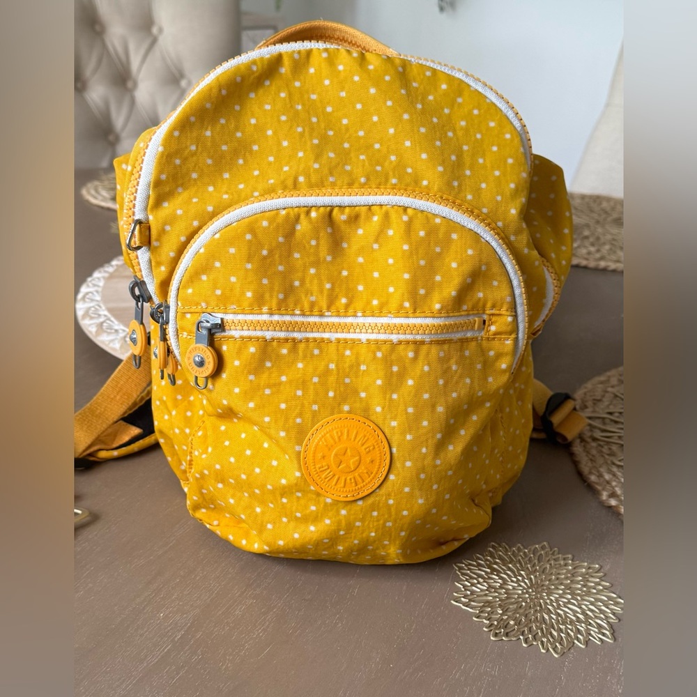Kipling Yellow Polka Dot Backpack - image 1